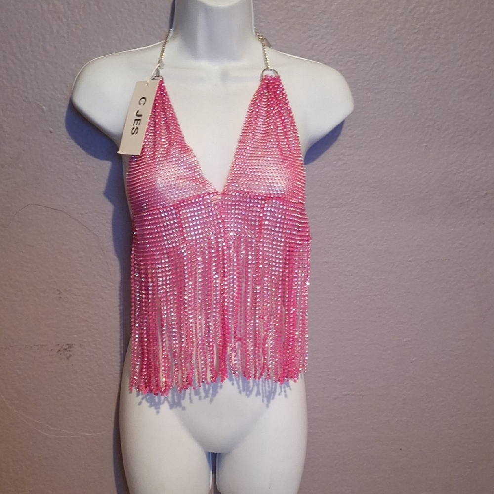 Pink Beaded Fringe Camisole